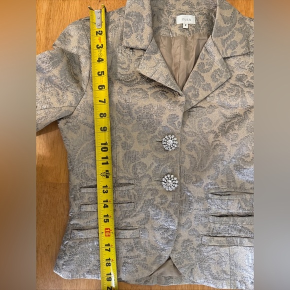 Ruth Metallic Jacquard Tan Gold Jacket Vintage Silk Lined Sz 2 - Picture 9 of 9